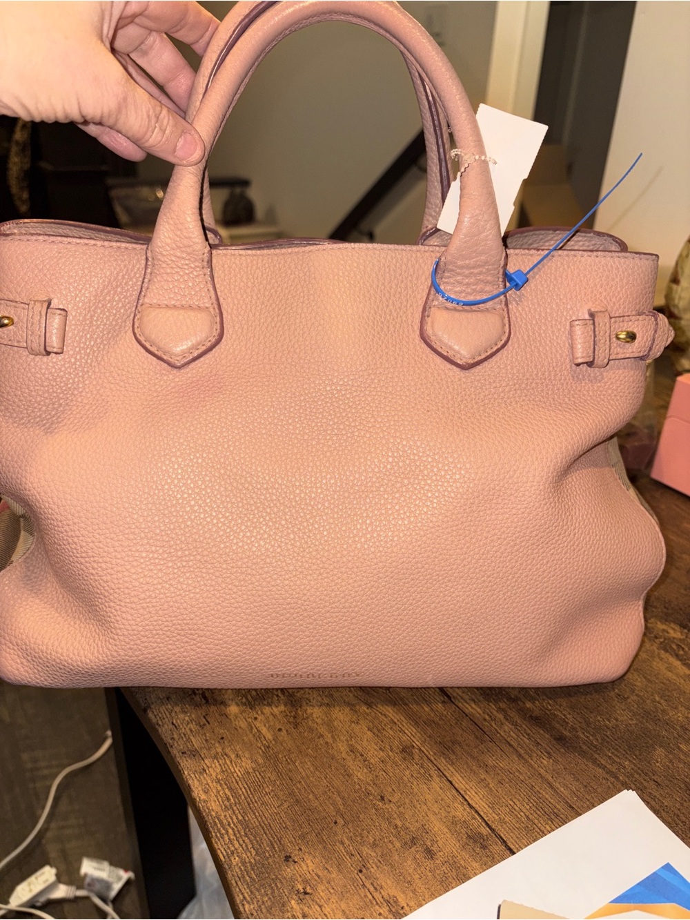 Burberry Pebbled Leather Tote Bag in Blush Pink